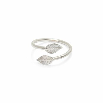 Adjustable Double Leaf Ring In Sterling Silver, 4 of 5