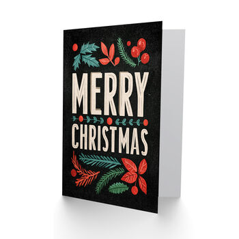 Holly Pine Leaves Berries Retro Typography Christmas Card, 2 of 4