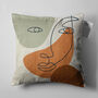 Brown Green Cushion Cover With Abstract Face Pattern, thumbnail 5 of 7
