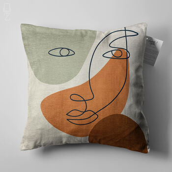 Brown Green Cushion Cover With Abstract Face Pattern, 5 of 7