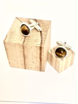 Silver And Tigers Eye Cufflinks, 4 of 6