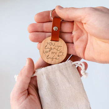 Engraved 'You Light Up My Life' Wooden Keyring, 3 of 4