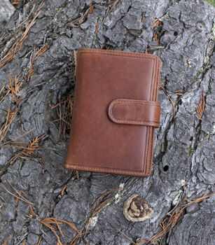 Women's Luxury Cognac Leather Tab Trifold Purse Rfid Protected Personsalised, 7 of 7