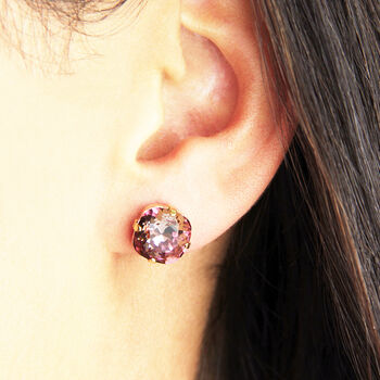 Large Blush Pink Octagon Rhinestone Stud Earrings, 2 of 9