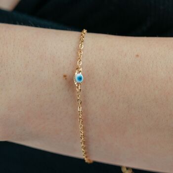 Tiny Blue Evil Eye Golden Bracelet, 3 of 5