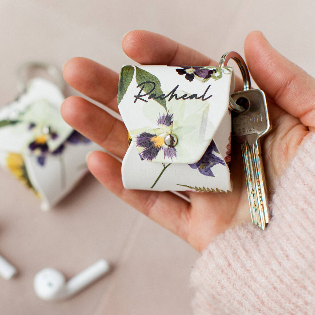 Personalised Pressed Flower Airpod Case With Key Chain