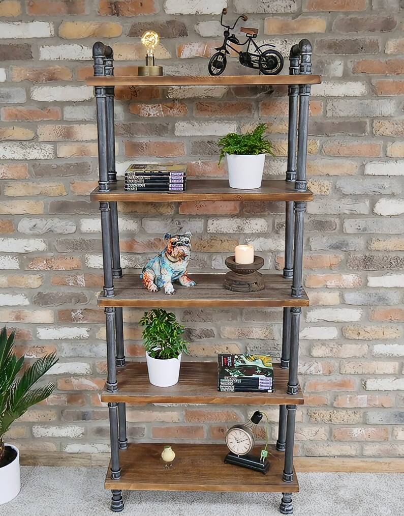 Large Industrial Freestanding Pipe Shelves Display Unit, 1 of 2