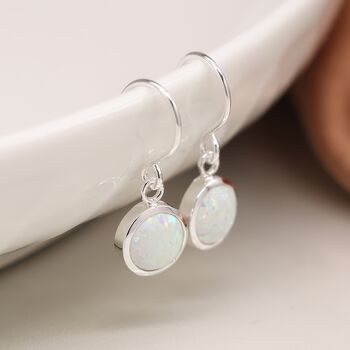 Sterling Silver White Opal Drop Earrings, 2 of 8