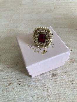 Gold Maroon Kundan Adjustable Ring, 4 of 8