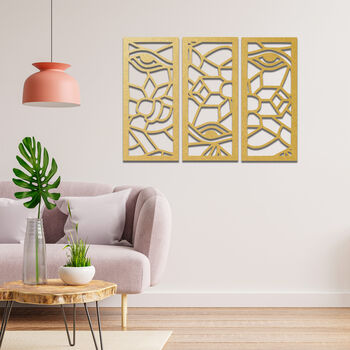 Eyes And Florals Wooden Wall Art Geometric Panel Set, 7 of 9