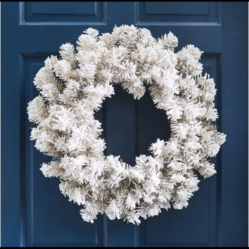 Pre Lit, Bushy Snow Flocked, Pine Christmas Wreath, 2 of 3