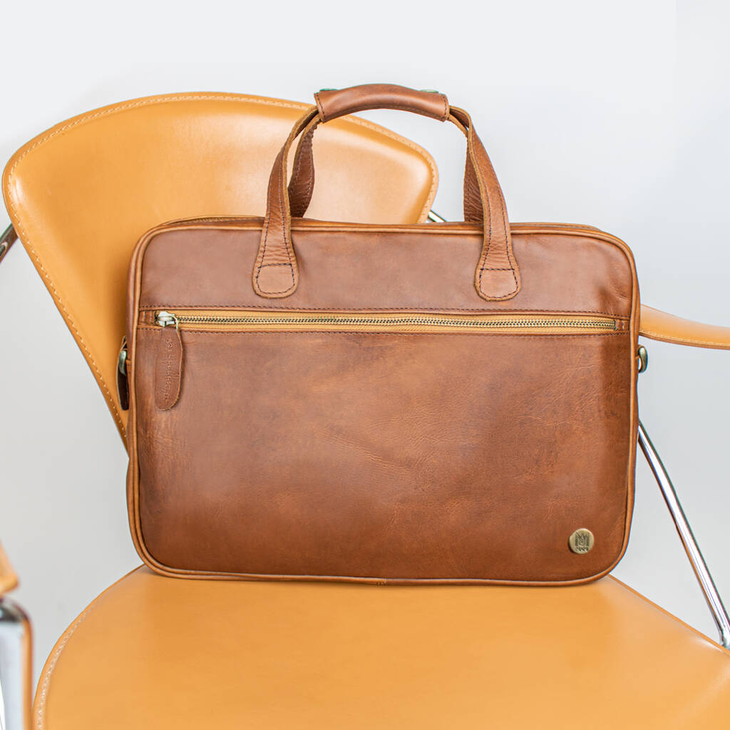 Personalised Leather Compact Laptop Satchel, 1 of 12