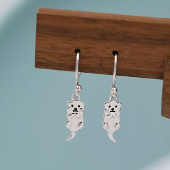 Otter Drop Hook Earrings In Sterling Silver, 4 of 11