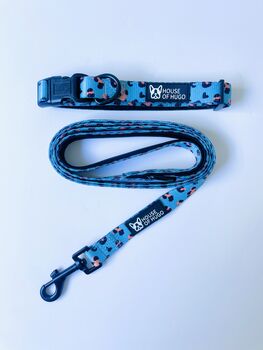 Blue Animal Print Dog Puppy Collar And Lead Set, 7 of 9