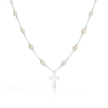 Sterling Silver Pearl Childrens Rosary Necklace, 3 of 6