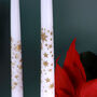 G Decor Set Of Two Hand Finished White Gold Starlit Dinner Candles Gold Glitter Stars Taper Candles Set, thumbnail 3 of 5