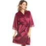 British Made Burgundy Short Satin Dressing Gown With Lace Detail, thumbnail 3 of 5