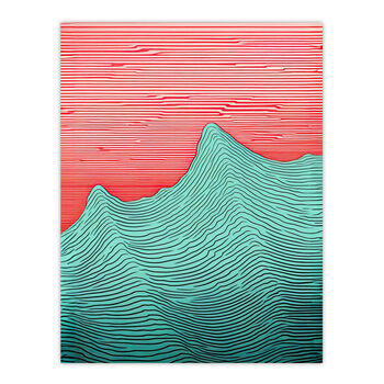 Risograph Waves Abstract Green Red Wall Art Print, 6 of 6