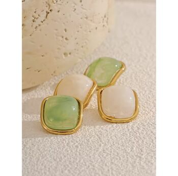 Monaco D’or Gold Rose Pink Ombré Resin Emerald Earrings, 3 of 5