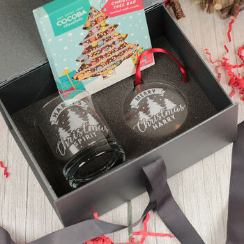 Christmas Spirit Tumbler Glass With Chocolate Tree And Decoration Gift Boxed Set, 4 of 7