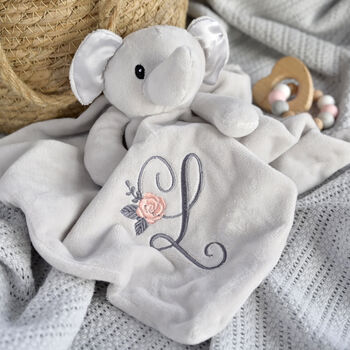 Personalised Grey Elephant Baby Comforter With Initial, 7 of 7