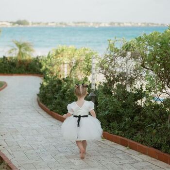 Duchess Satin Tulle Puff Sleeve Flower Girl Dress, 6 of 10