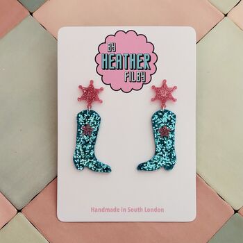 Glitter Cowboy Boot Earrings / Festival Fashion Dangles / Country Western Statement Jewellery / Line Dancing Earrings, 5 of 12