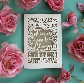 Personalised Papercut 'Forever And Always' Wedding Card, 4 of 12