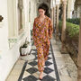 Mustard Yellow Block Print Floral 100% Cotton Ladies Pyjamas, thumbnail 3 of 8