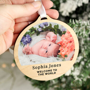 Baby's First Christmas Wooden Photo Bauble, 2 of 2