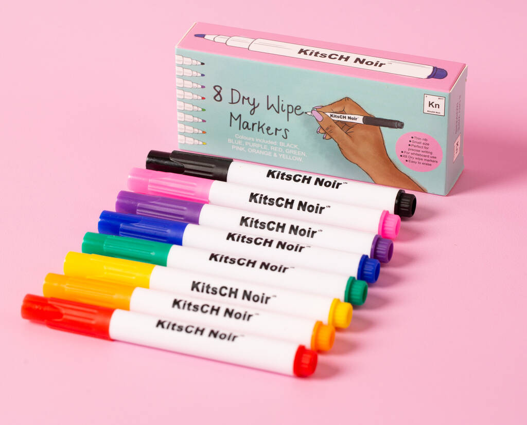 Dry Wipe Marker Pens Eight Pack By KitsCH Noir