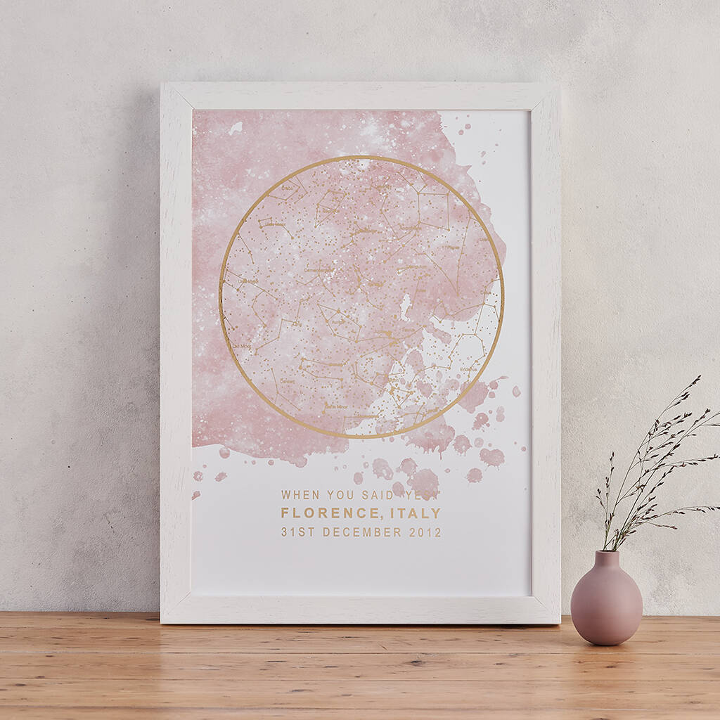 Pink And Gold Personalised Map Of The Stars Print, 1 of 6