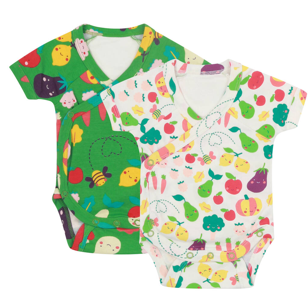 Grow Your Own Two Pack Wrapover Baby Bodysuits By Piccalilly