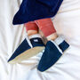 Dotty Fish Navy Soft Suede Baby And Toddler Slippers, thumbnail 3 of 8