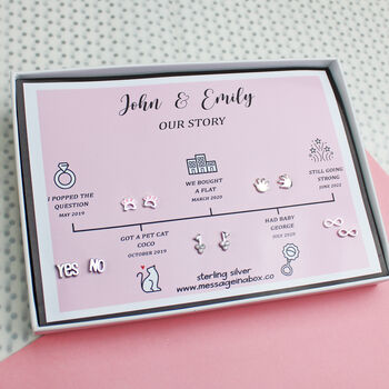 Personalised Our Story Stud Earrings With Dates, 3 of 9