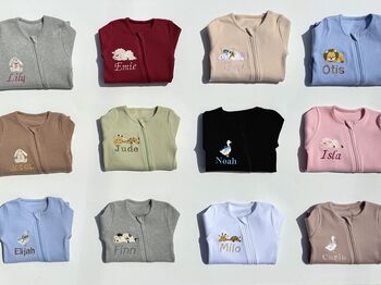 Personalised Baby Zip Sleepsuit – Embroidered Baby Grow With Name – Newborn Gift In 10 Colours, 5 of 12