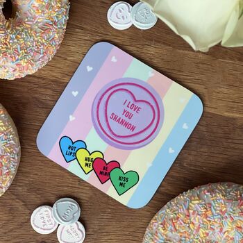 Love Heart Striped Personalised Coaster, 2 of 3