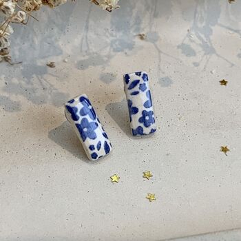 Blue Floral Ceramic Stud Earrings, 2 of 8