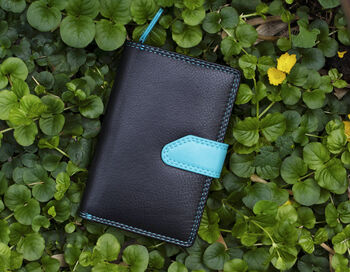 Black Multi Colour Leather Purse Wallet Rfid, 2 of 11