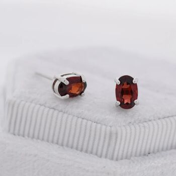 Genuine Garnet Crystal Stud Earrings In Sterling Silver, 7 of 12