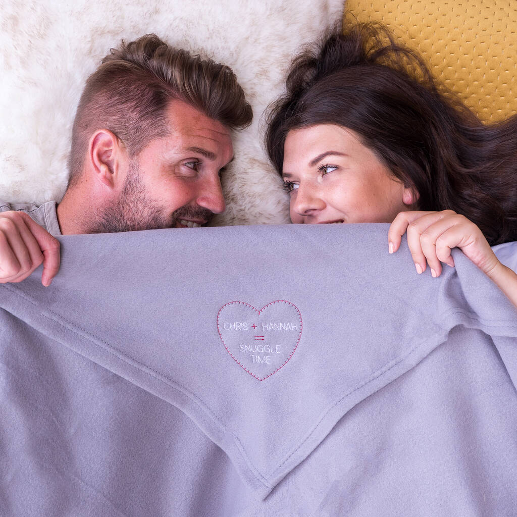 embroidered couples snuggle blanket by sparks and daughters