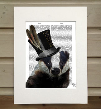 Badger In Top Hat, Book Print, Framed Or Unframed, 2 of 6