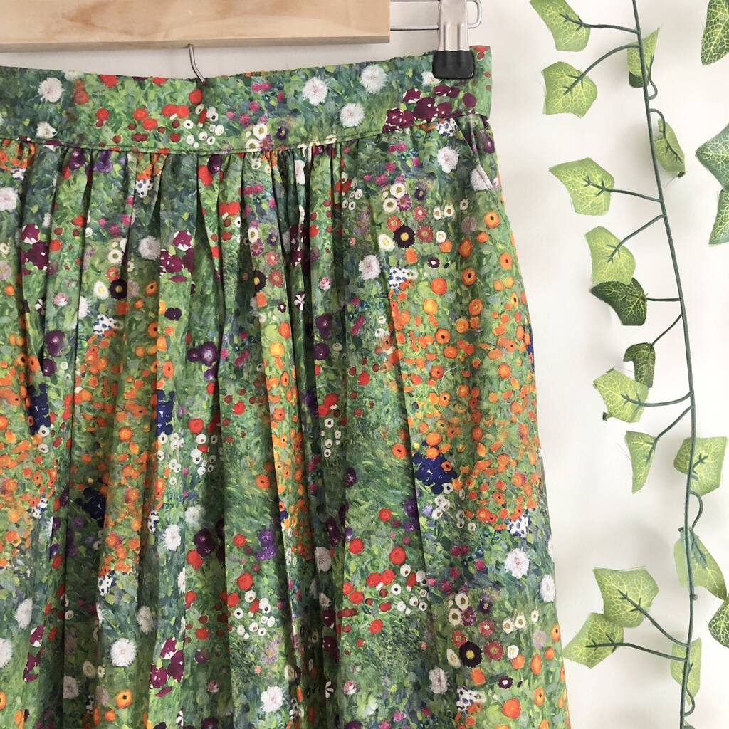 Flower Garden Cotton Midi Skirt, Art Print Skirt, 1 of 4