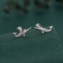 Tiny Narwhal Unicorn Whale 16 G Internally Threaded Flat Back Earrings In Sterling Silver, thumbnail 1 of 11