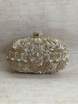Gold Handcrafted Embroidered Oval Clutch Bag, 2 of 8