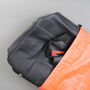 Black Leather Wide Opening Weekend Bag With Orange Zip, thumbnail 3 of 9