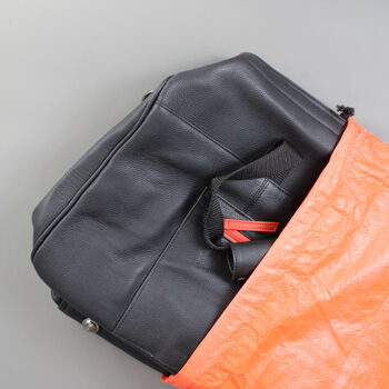 Black Leather Wide Opening Weekend Bag With Orange Zip By LeatherCo.