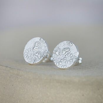 Sterling Silver Textured Circle Studs, 2 of 9