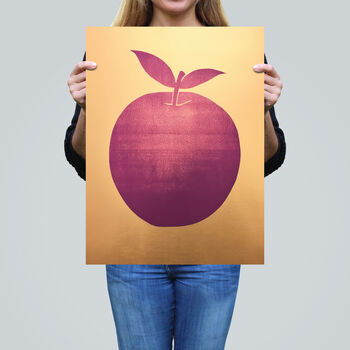 Plum Apple On Gold Fruity Simple Kitchen Wall Art Print, 2 of 6