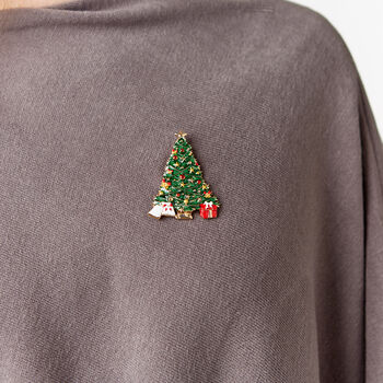 Soft Knit Poncho And Festive Magnetic Brooch Set, 4 of 10